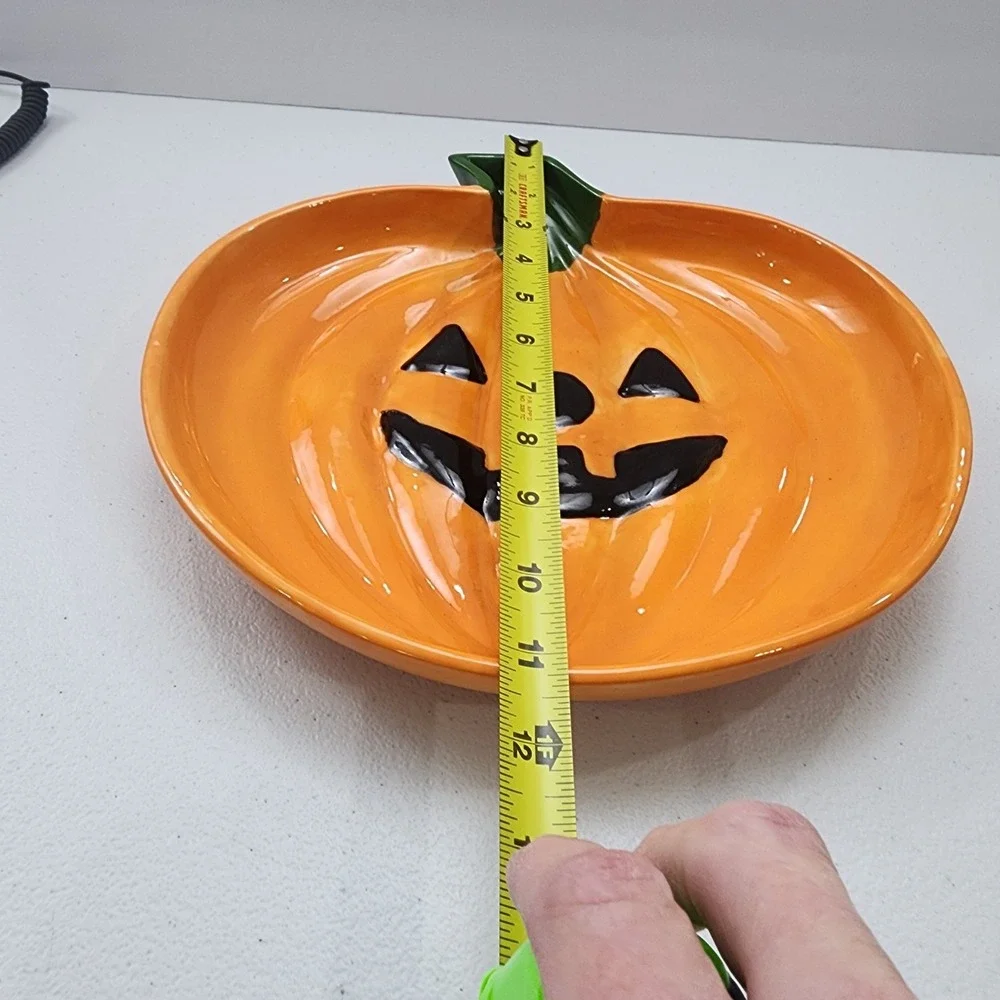 Ceramic Jack-o-Lattern Candy Dish Orange Handmade/ Hand Painted